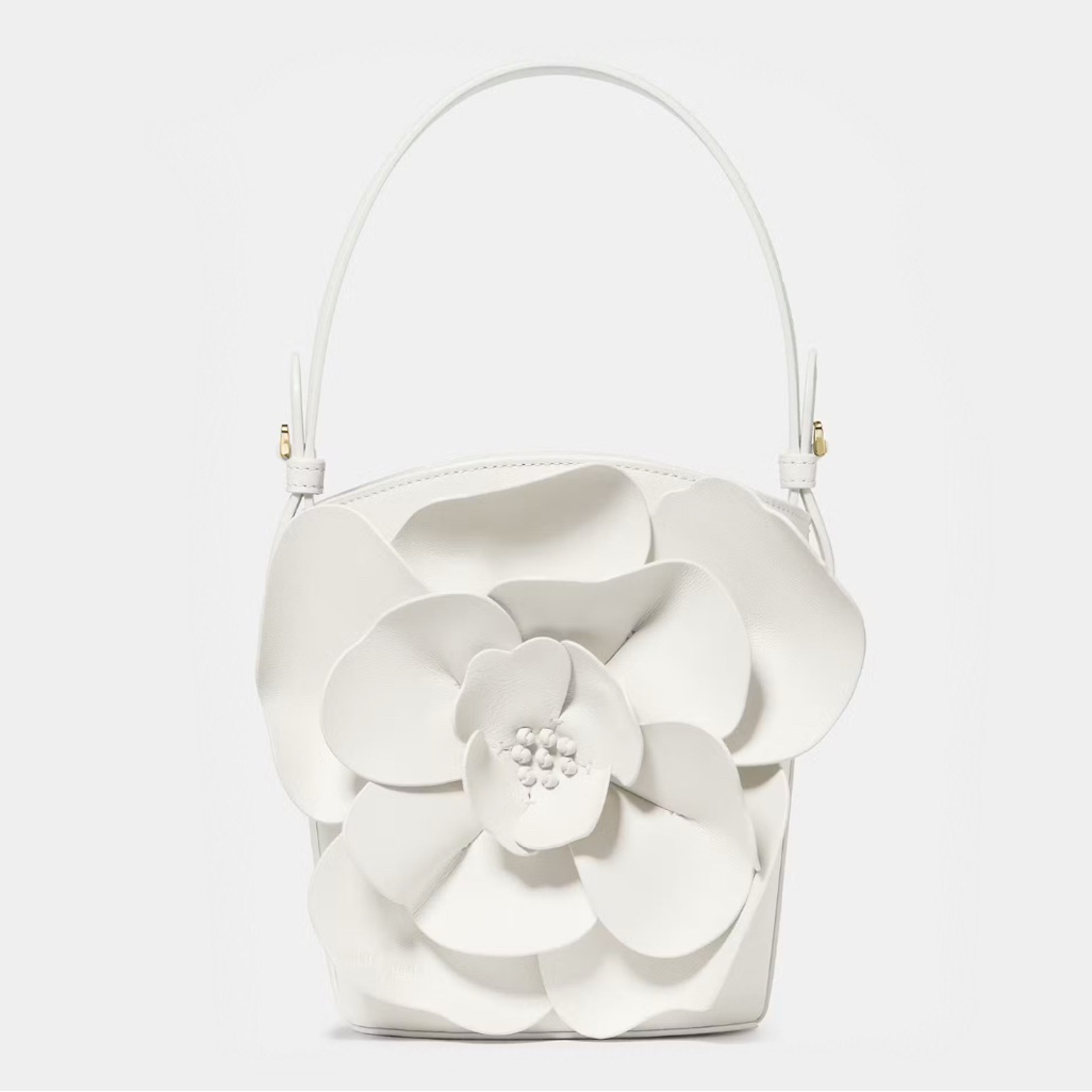 Kate Spade New York Flora Leather Bucket Crossbody Bag, Meringue White New Nwt